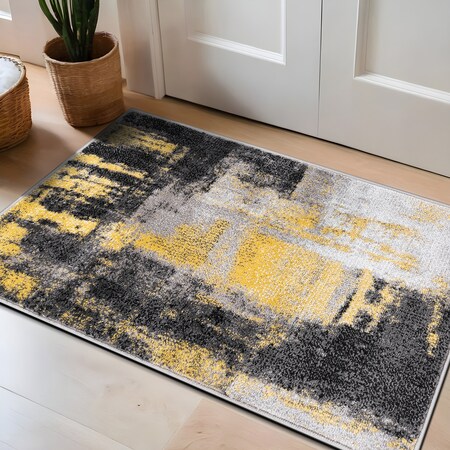 World Rug Gallery Modern Watercolor Abstract Design Area Rug 2'x3' Yellow 939YELLOW2X3